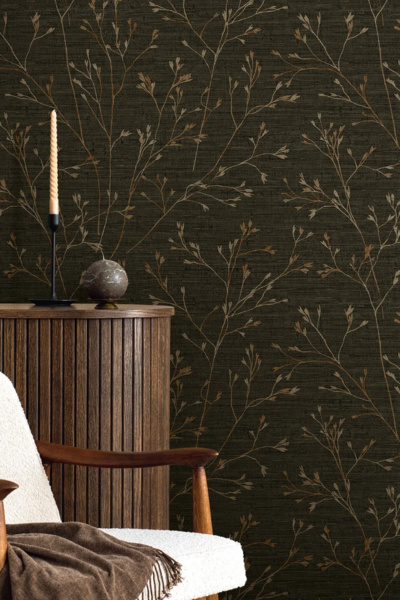 Seabrook Designs TH90306 Wallpaper – Coffee | Contemporary Botanical Type II Vinyl Wallcovering