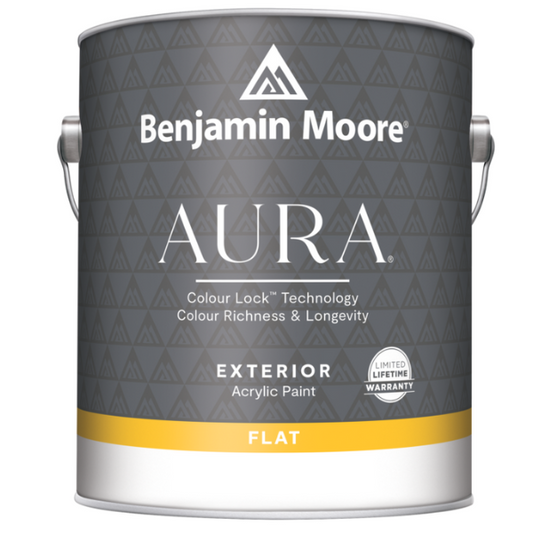 Benjamin Moore AURA Exterior acrylic paint can, Flat finish