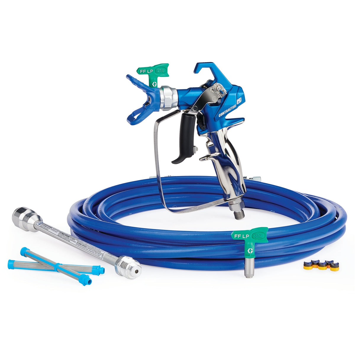 Graco Contractor PC fine finish spray gun kit with RAC X FFLP 210 and 312 SwitchTips, part number 17Y220