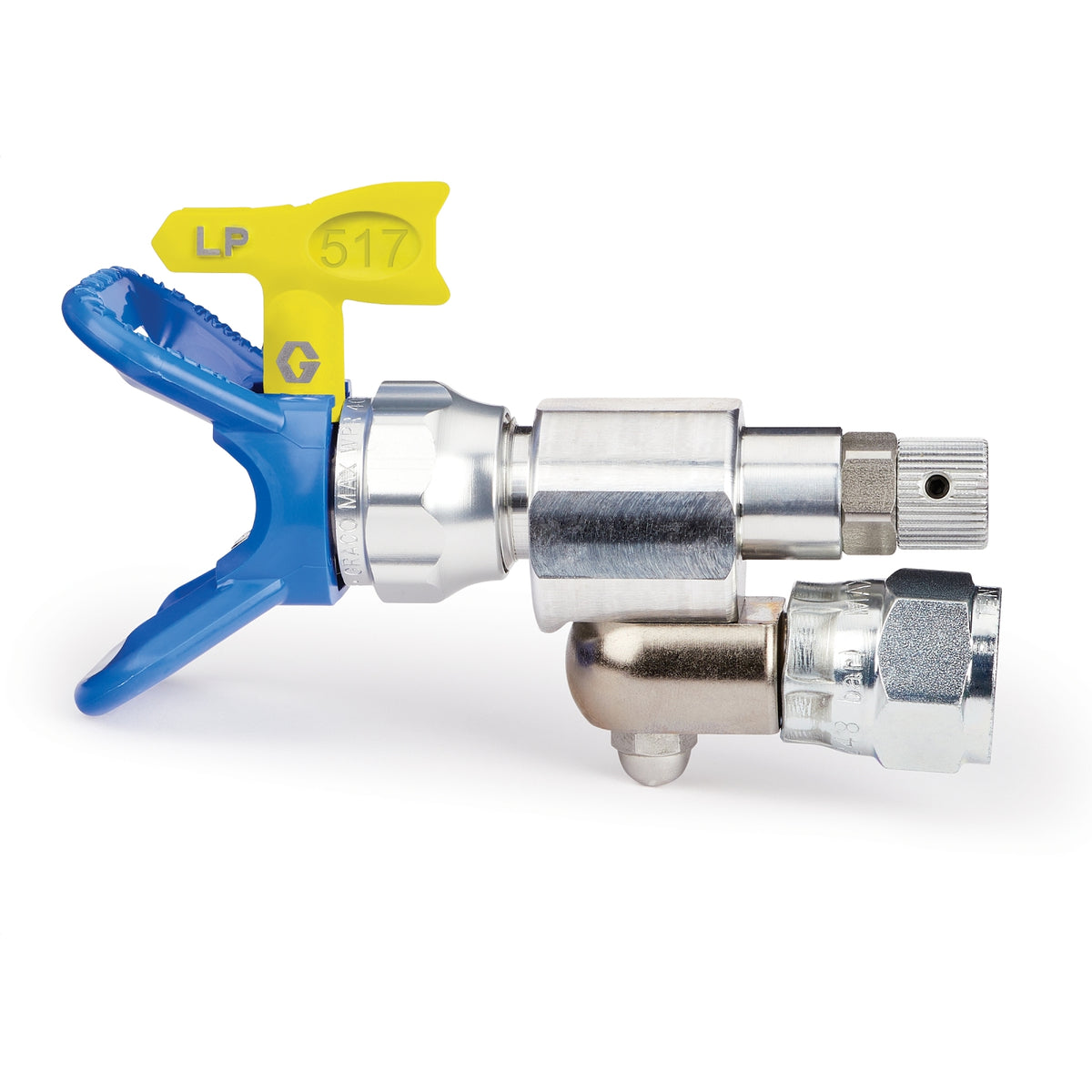 Graco CleanShot airless spray gun shut-off valve, part number 287030, shown with an LP 517 SwitchTip and guard