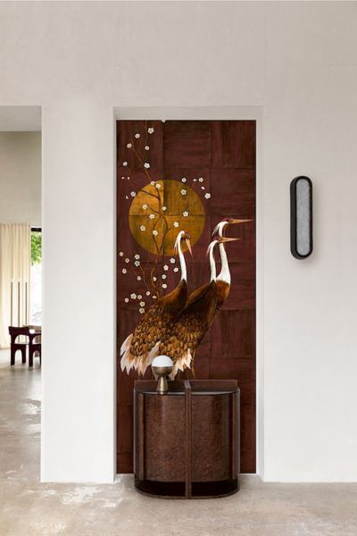 Masureel Traces Tsuro Rust Wallpaper | Japanese Bird & Botanical Wallcovering