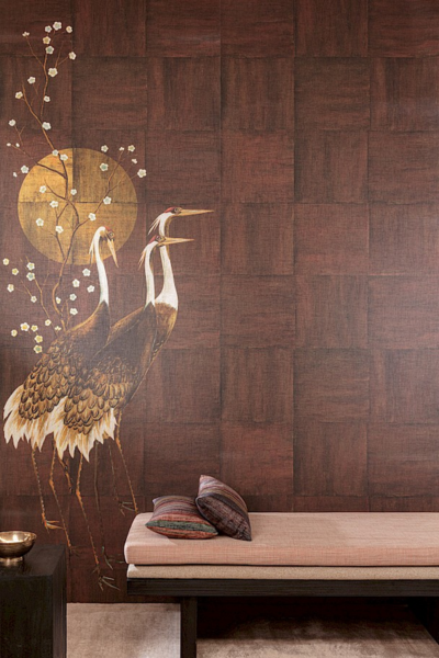 Masureel Traces Tsuro Rust Wallpaper | Japanese Bird & Botanical Wallcovering