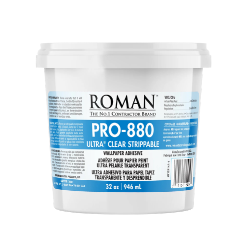 Roman PRO-880 Ultra Clear Strippable Wallpaper Adhesive | Premium Clear Wallcovering Paste