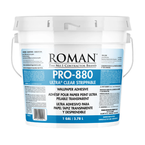 Roman PRO-880 Ultra Clear Strippable Wallpaper Adhesive | Premium Clear Wallcovering Paste